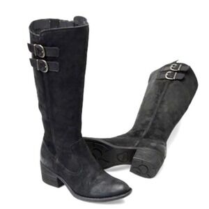 Born Basil Gray Suede Leather Knee High Riding‎ Boots Buckle Detail Women's 9